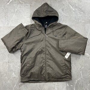 Vintage Avirex Jacket Mens 2XL Brown Hooded Full Zip Fleece Lined Coat y2k